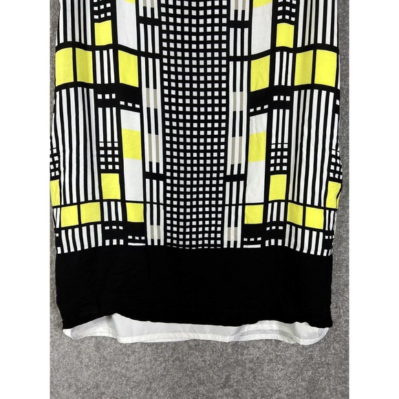 Tribal Geometric Sleeveless Dress Womens Size 8 Lined Rayon Pockets Black Yellow - Picture 8 of 16